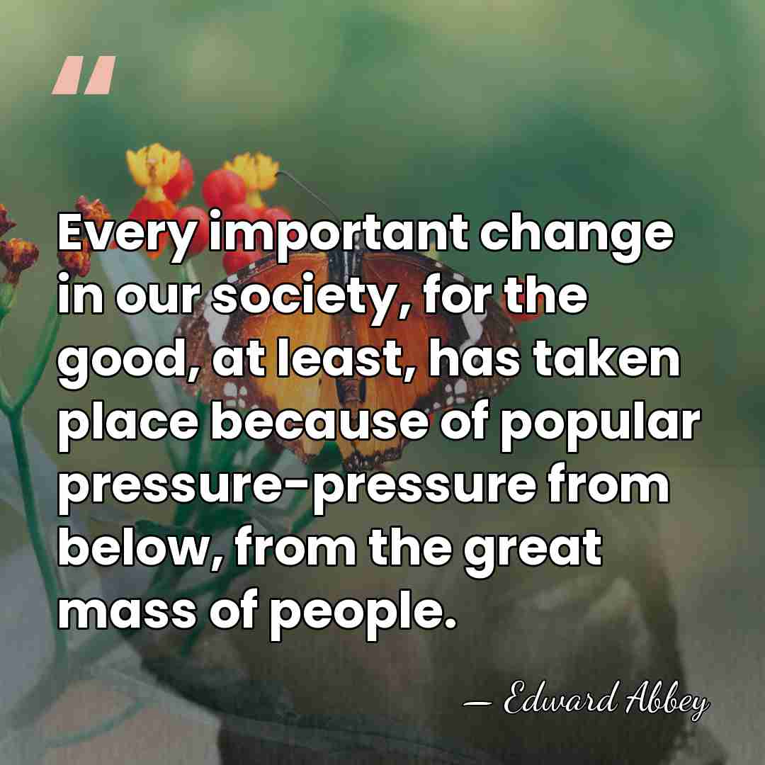 Every important change in our society, for the good, at least, has&hellip; - Edward Abbey