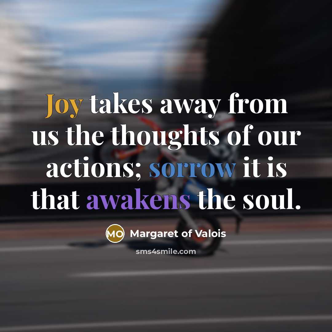 “Joy takes away from us the thoughts of our actions;…” quote by Margaret of Valois