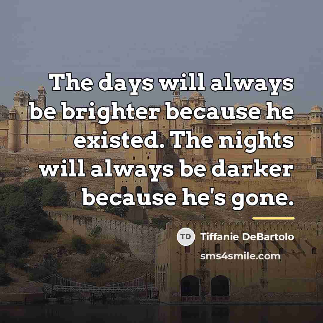 “The days will always be brighter because he existed. The…” quote by Tiffanie DeBartolo