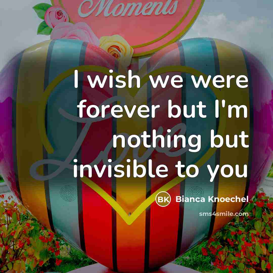 “I wish we were forever but I'm nothing but invisible to you” quote by Bianca Knoechel
