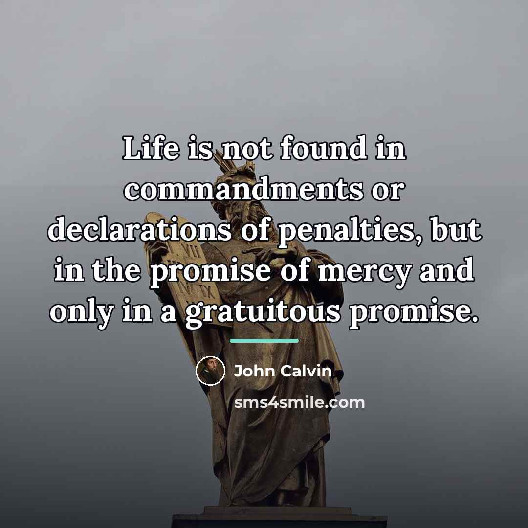 “Life is not found in commandments or declarations of penalties,…” quote by John Calvin