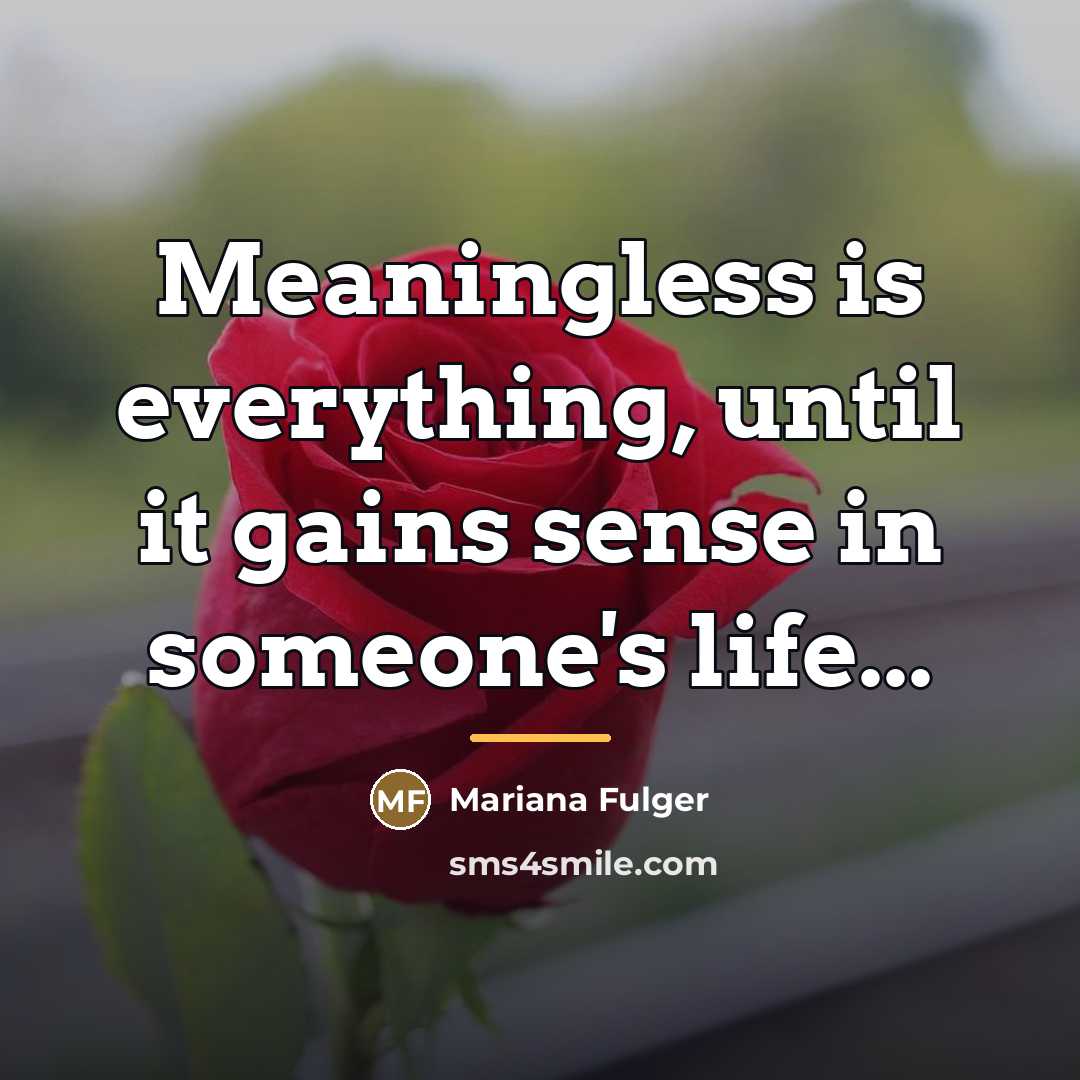 “Meaningless is everything, until it gains sense in someone's life...…” quote by Mariana Fulger