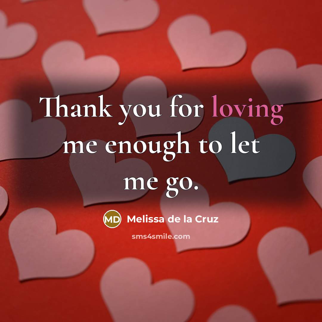 “Thank you for loving me enough to let me go.…” quote by Melissa de la Cruz