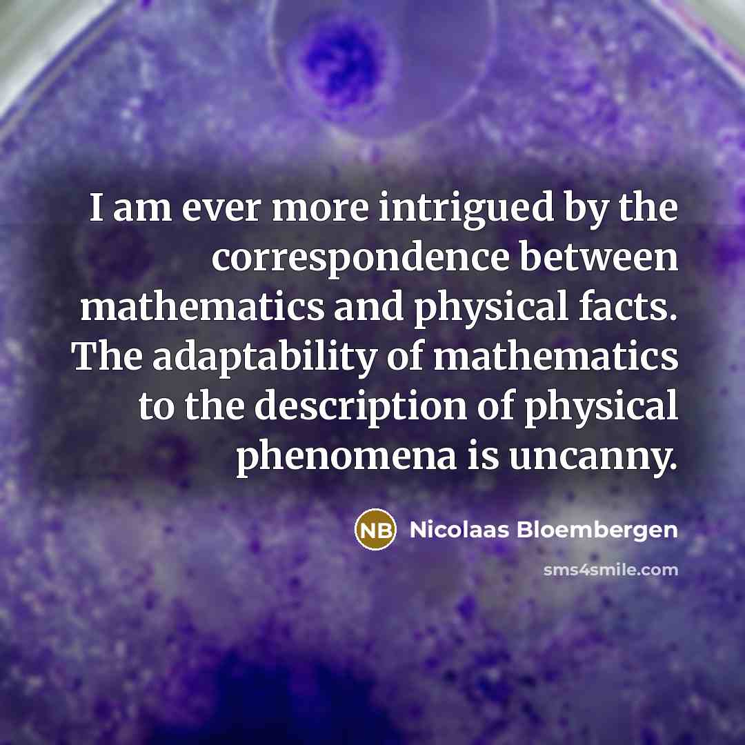 “I am ever more intrigued by the correspondence between mathematics…” quote by Nicolaas Bloembergen