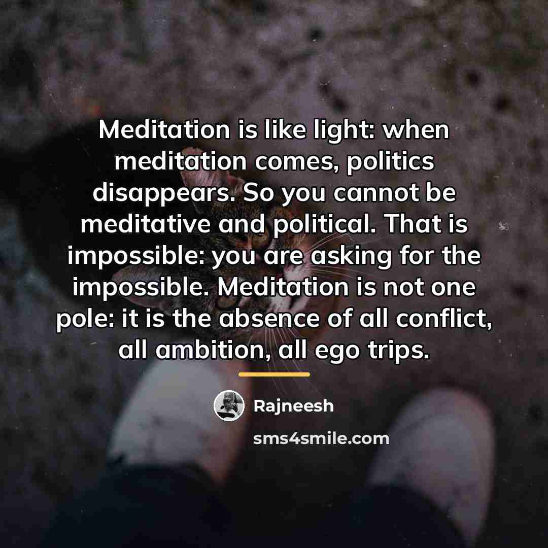“Meditation is like light: when meditation comes, politics disappears. So…” quote by Rajneesh
