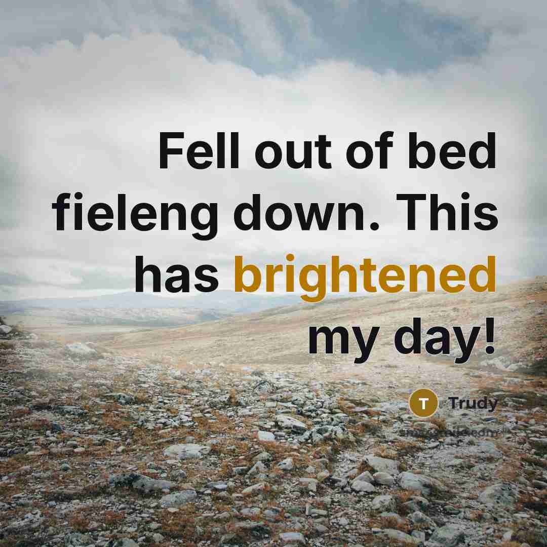 “Fell out of bed fieleng down. This has brightened my day!” quote by Trudy