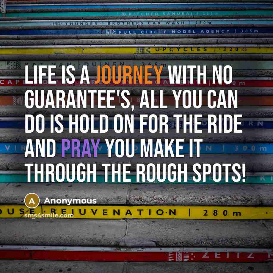 “Life is a journey with no guarantee's, all you can do is hold on for the ride and pray you make it through the rough spots!” quote by Anonymous
