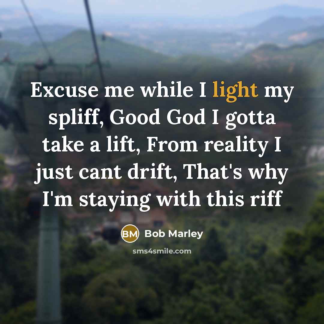 “Excuse me while I light my spliff, Good God I…” quote by Bob Marley