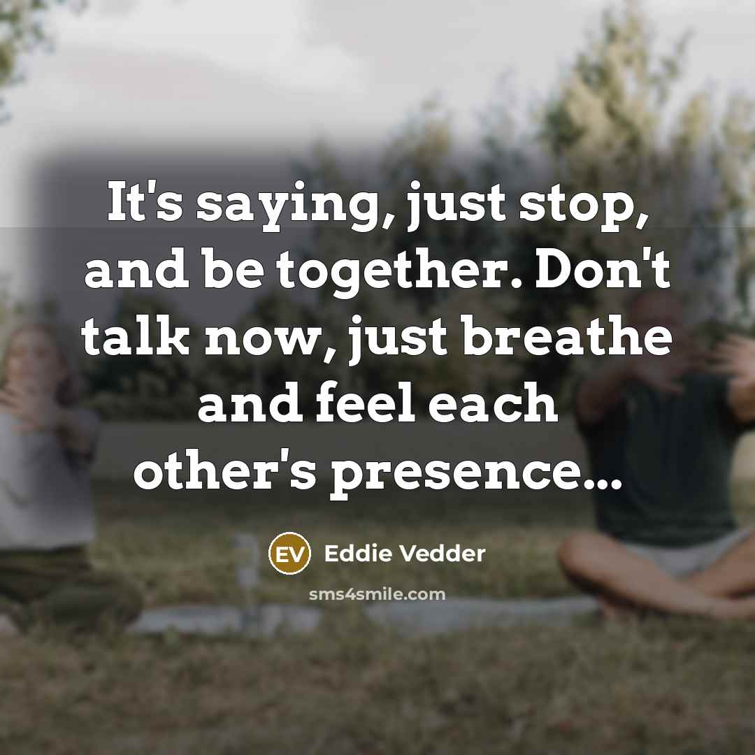 “It's saying, just stop, and be together. Don't talk now,…” quote by Eddie Vedder