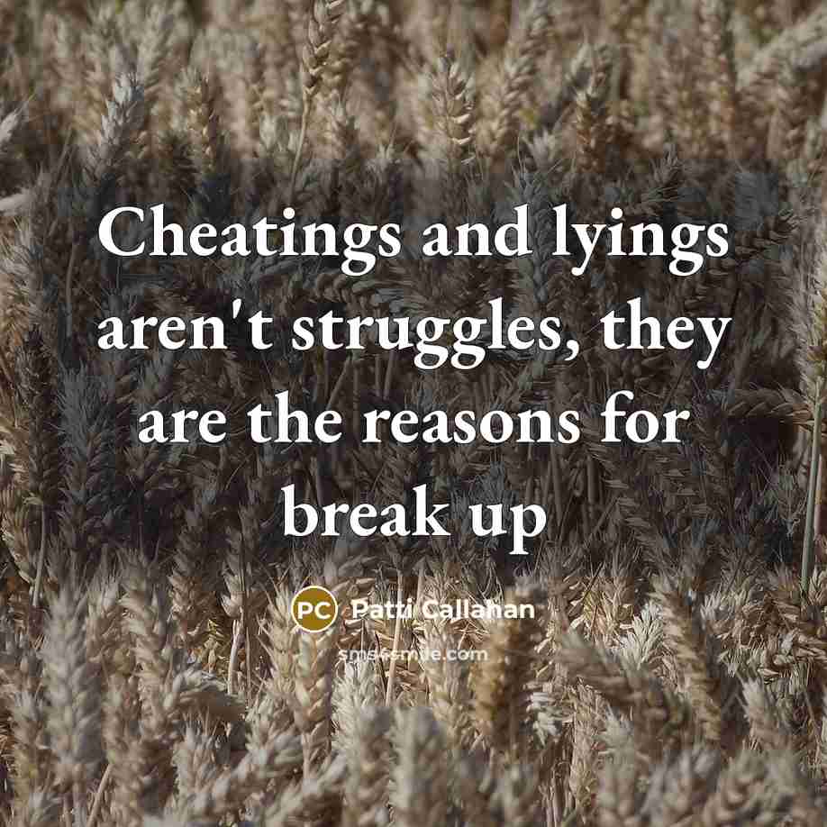 “Cheatings and lyings aren't struggles, they are the reasons for…” quote by Patti Callahan