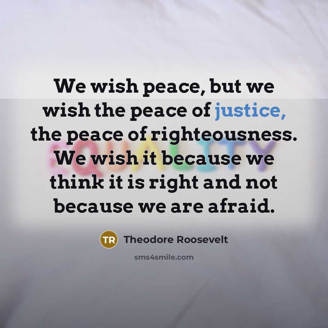 “We wish peace, but we wish the peace of justice,…” quote by Theodore Roosevelt