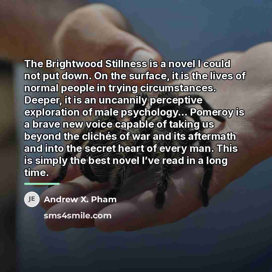 “The Brightwood Stillness is a novel I could not put…” quote by Andrew X. Pham