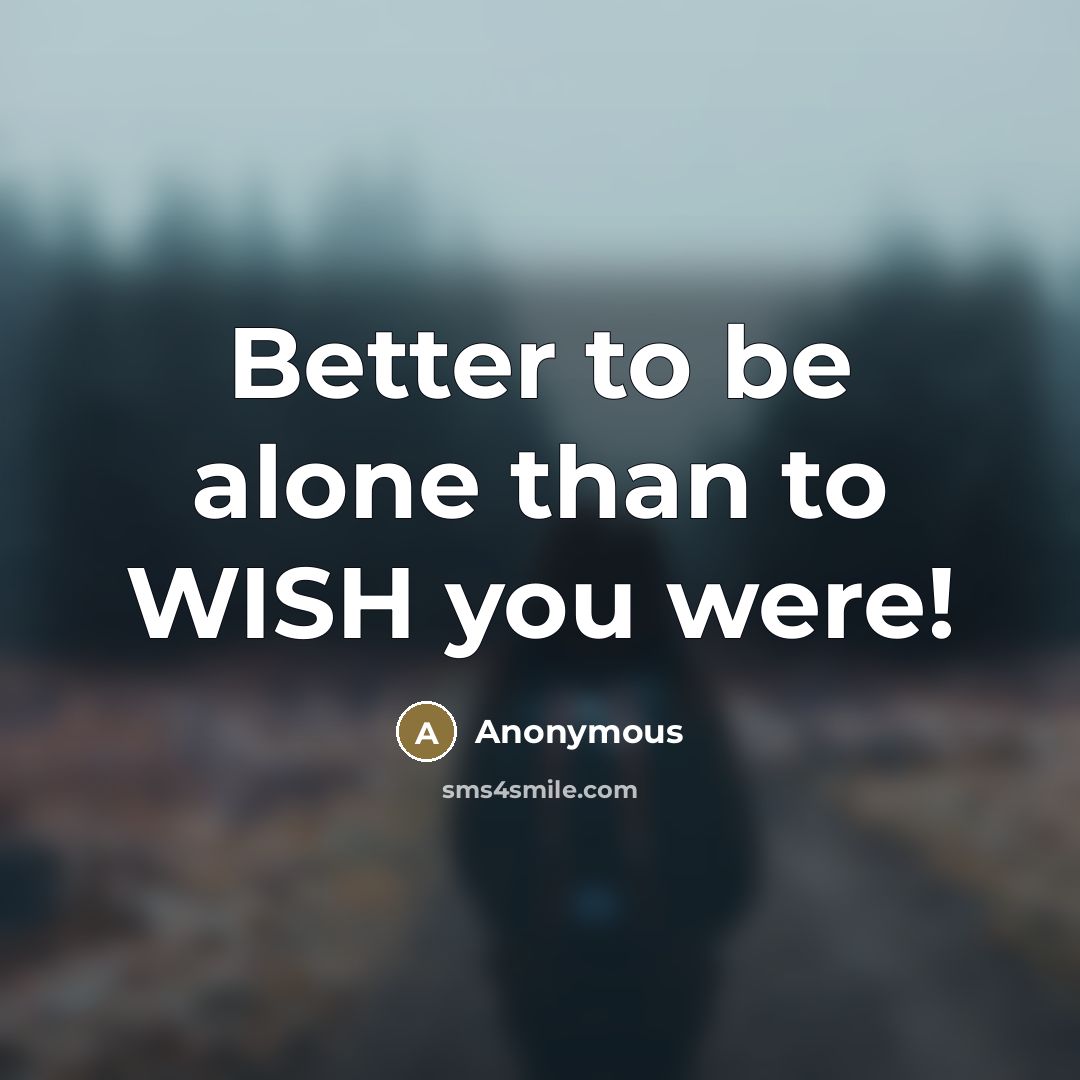 “Better to be alone than to WISH you were!” quote by Anonymous