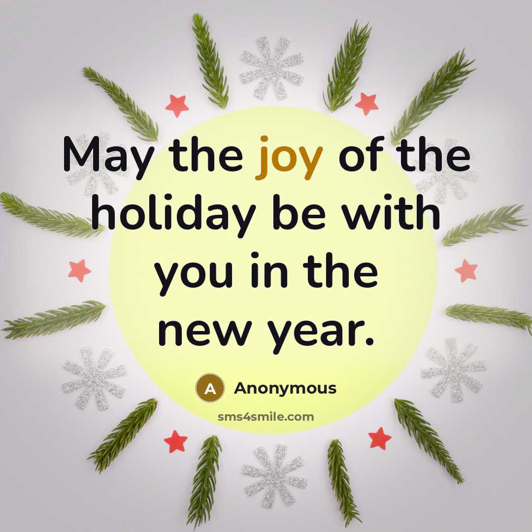 “May the joy of the holiday be with you in the new year.” quote by Anonymous