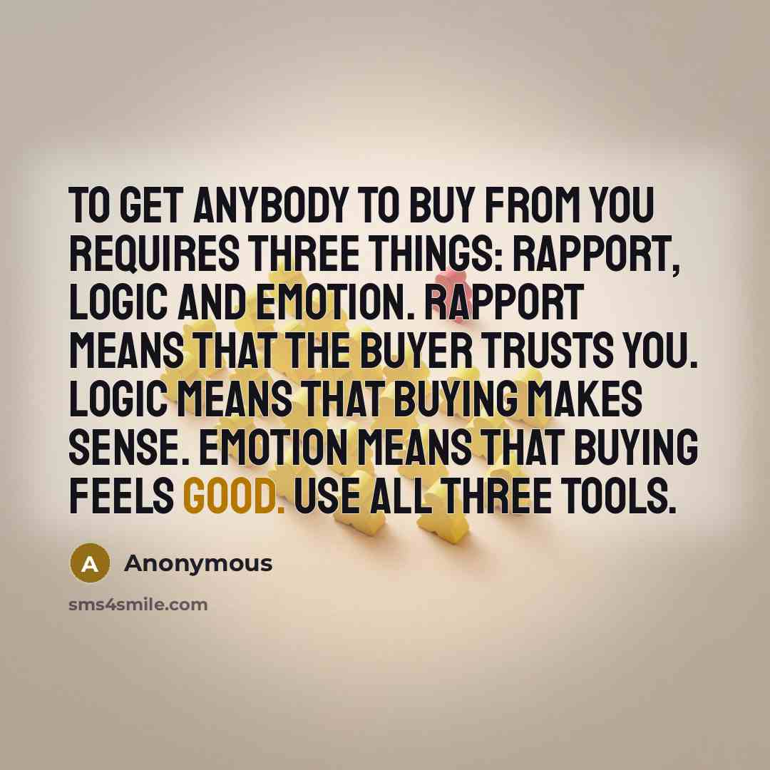 “To get anybody to buy from you requires three things:…” quote by Anonymous