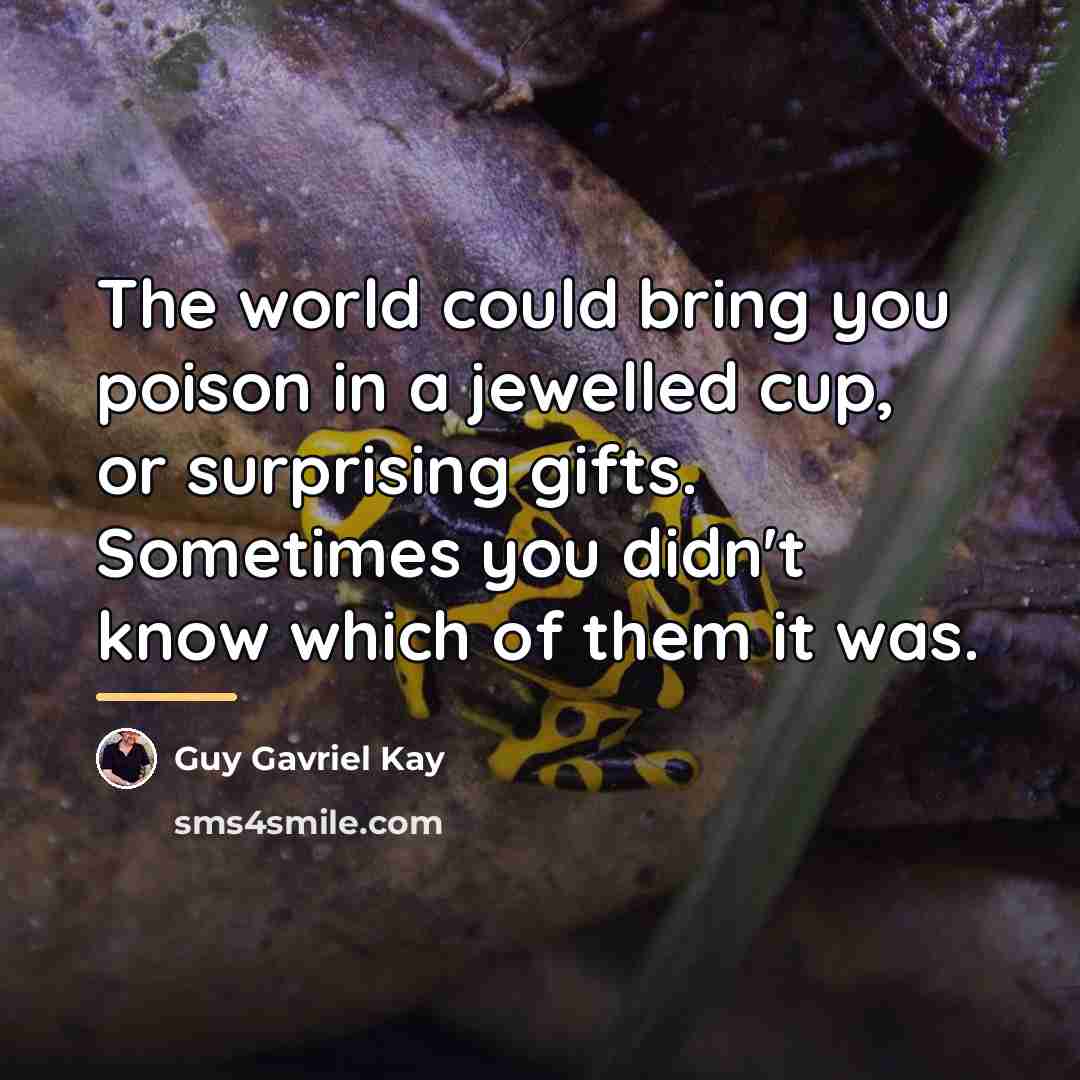 “The world could bring you poison in a jewelled cup,…” quote by Guy Gavriel Kay