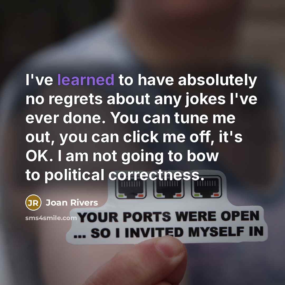 “I've learned to have absolutely no regrets about any jokes…” quote by Joan Rivers