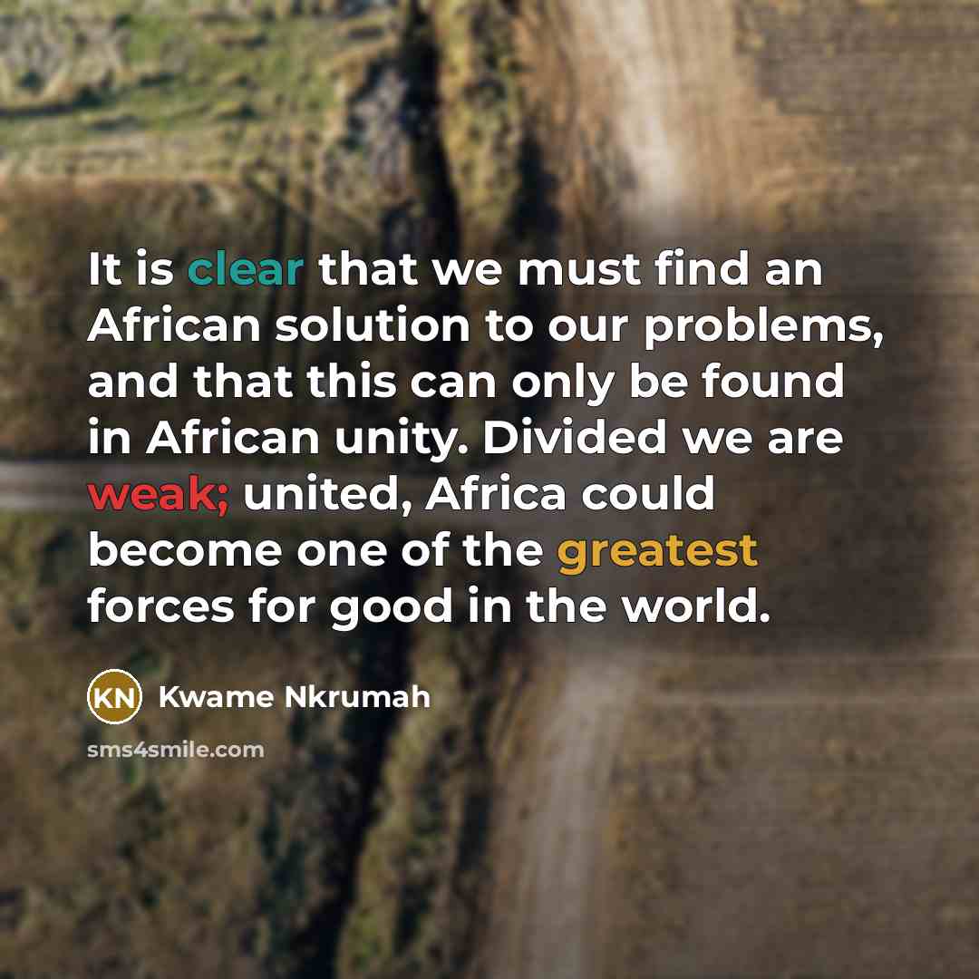 “It is clear that we must find an African solution to our problems, and that this can only be found in African unity. Divided we are weak; united, Africa could become one of the greatest forces for good in the world.” quote by Kwame Nkrumah