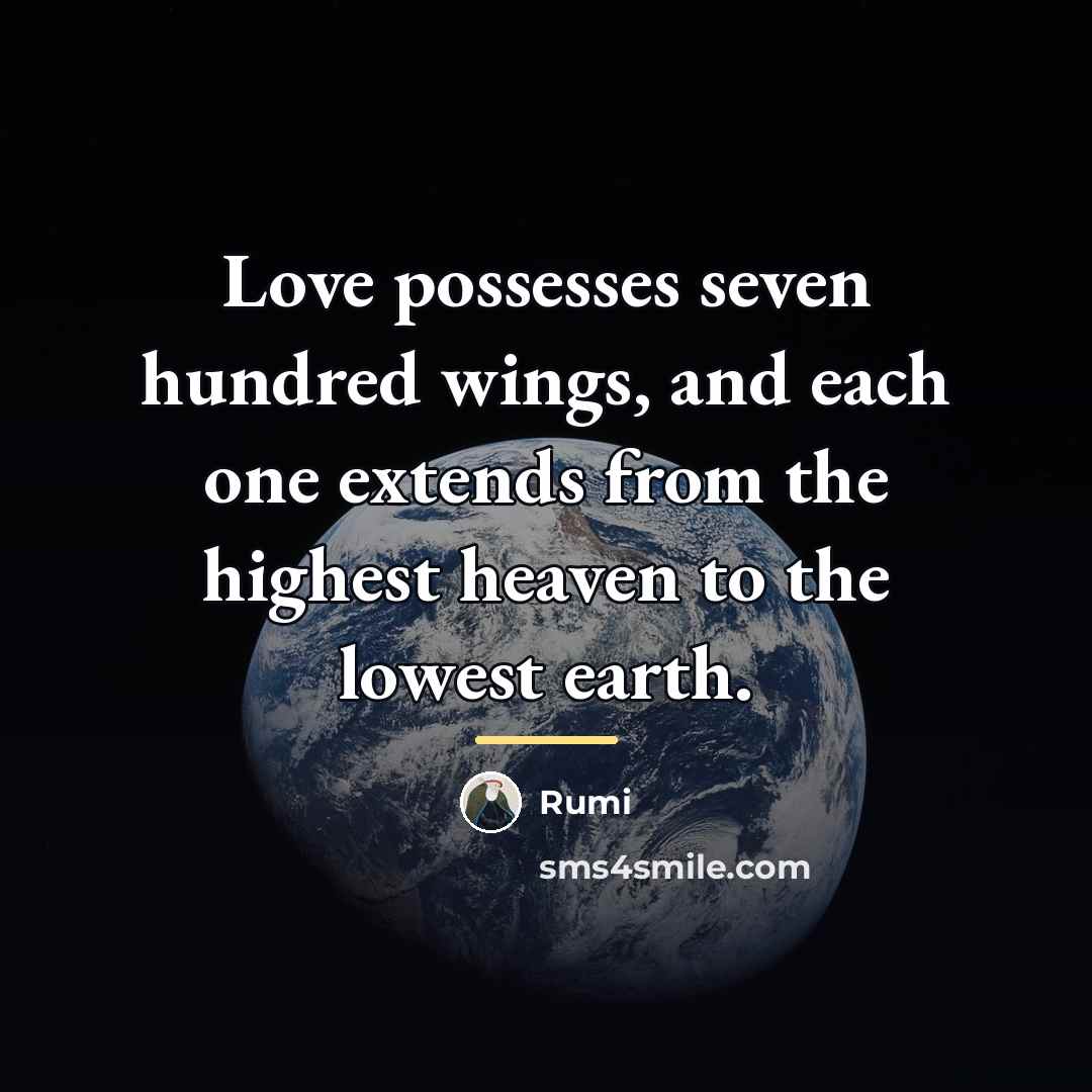 “Love possesses seven hundred wings, and each one extends from…” quote by Rumi