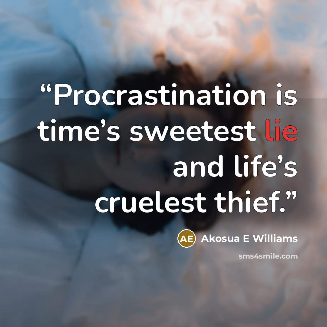 “Procrastination is time’s sweetest lie and life’s cruelest thief.” quote by Akosua E Williams