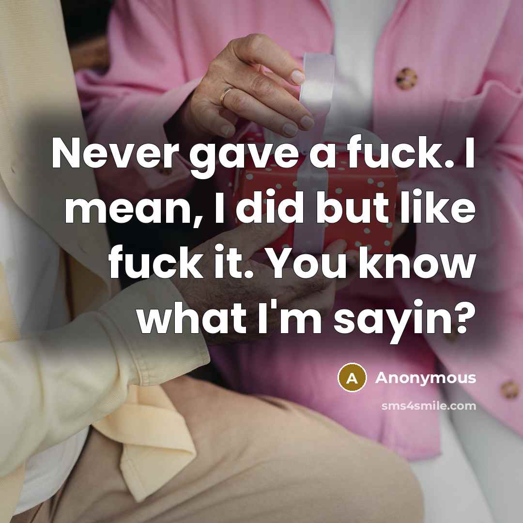 “Never gave a fuck. I mean, I did but like fuck it. You know what I'm sayin?” quote by Anonymous