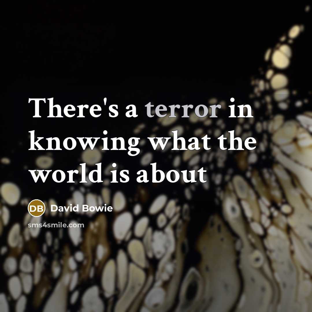 “There's a terror in knowing what the world is about…” quote by David Bowie