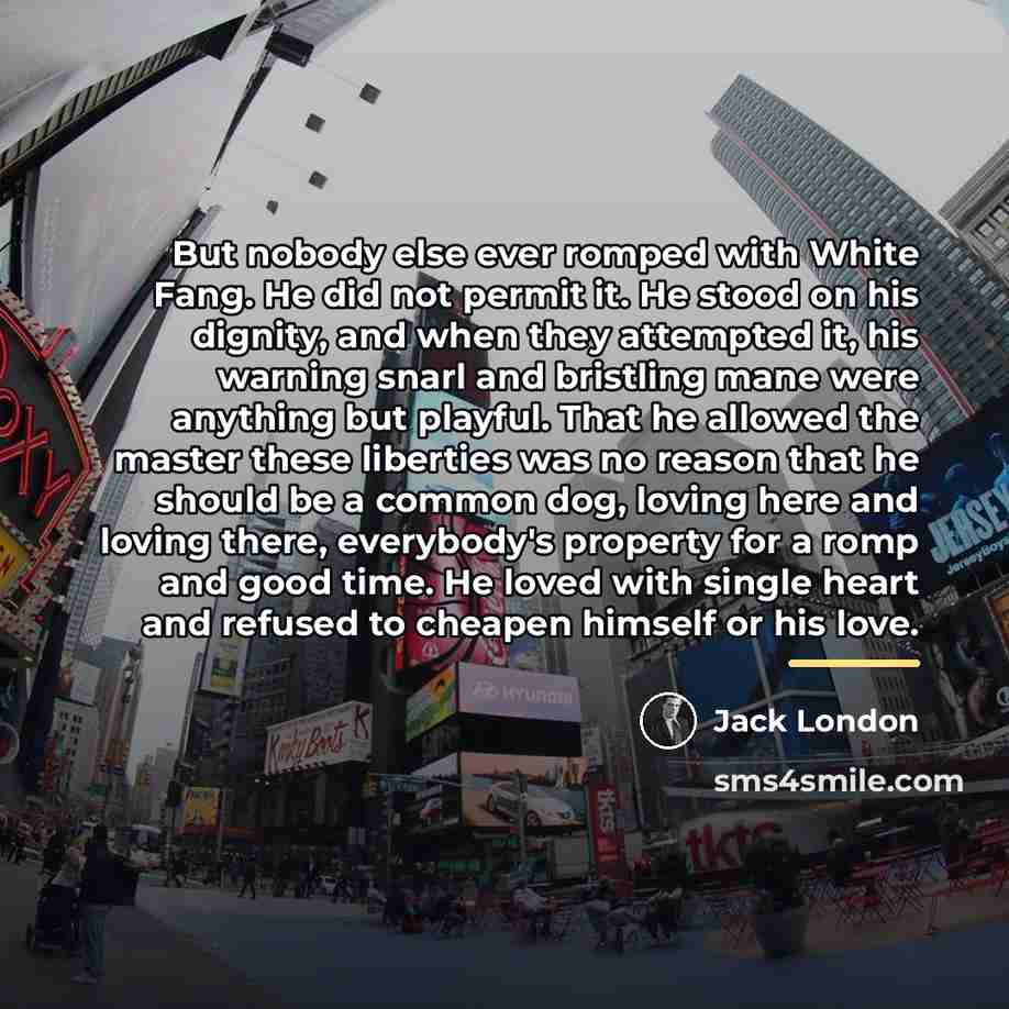 “But nobody else ever romped with White Fang. He did…” quote by Jack London