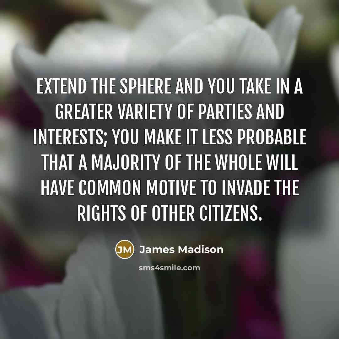 “Extend the sphere and you take in a greater variety…” quote by James Madison