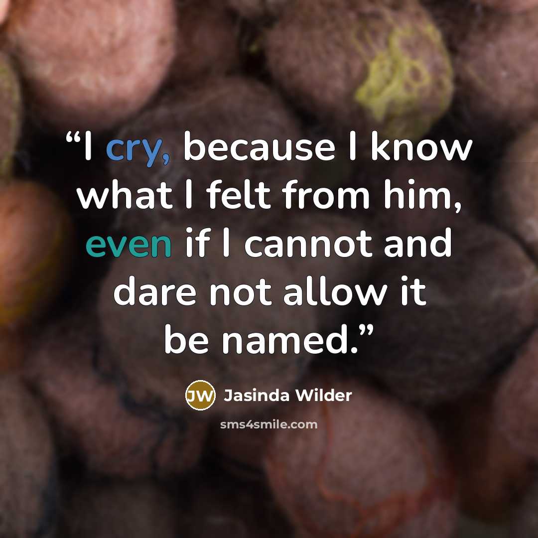 “I cry, because I know what I felt from him, even if I cannot and dare not allow it be named.” quote by Jasinda Wilder