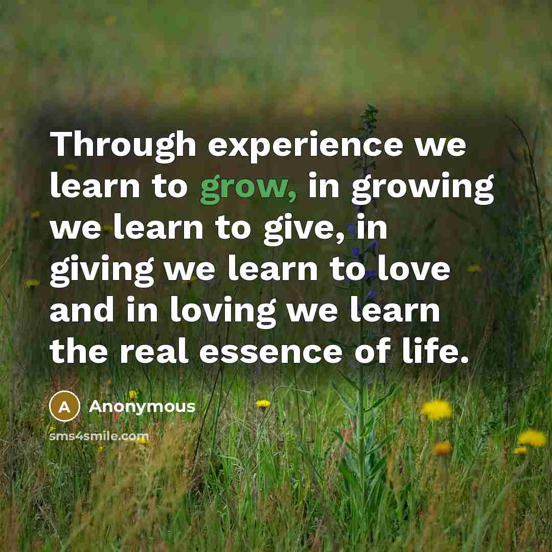 “Through experience we learn to grow, in growing we learn…” quote by Anonymous