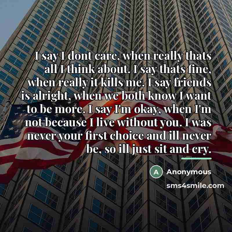 “I say I dont care, when really thats all I…” quote by Anonymous