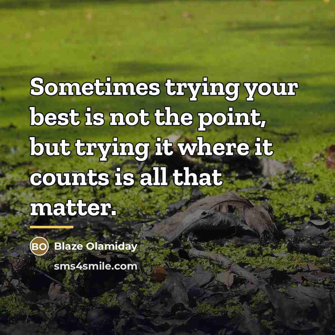 “Sometimes trying your best is not the point, but trying…” quote by Blaze Olamiday