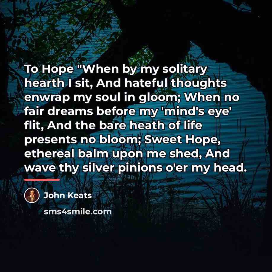 “To Hope "When by my solitary hearth I sit, And…” quote by John Keats