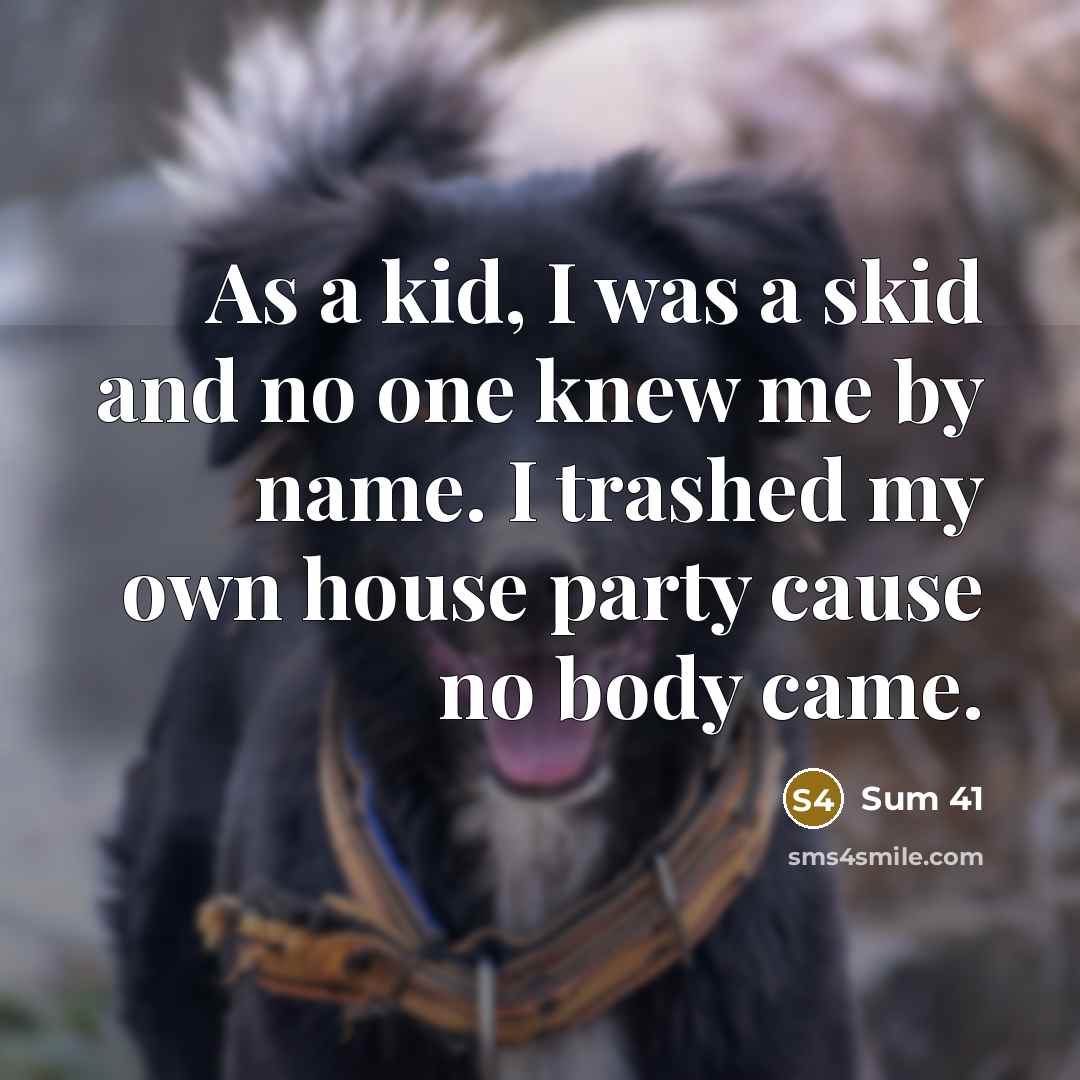“As a kid, I was a skid and no one knew me by name. I trashed my own house party cause no body came.” quote by Sum 41