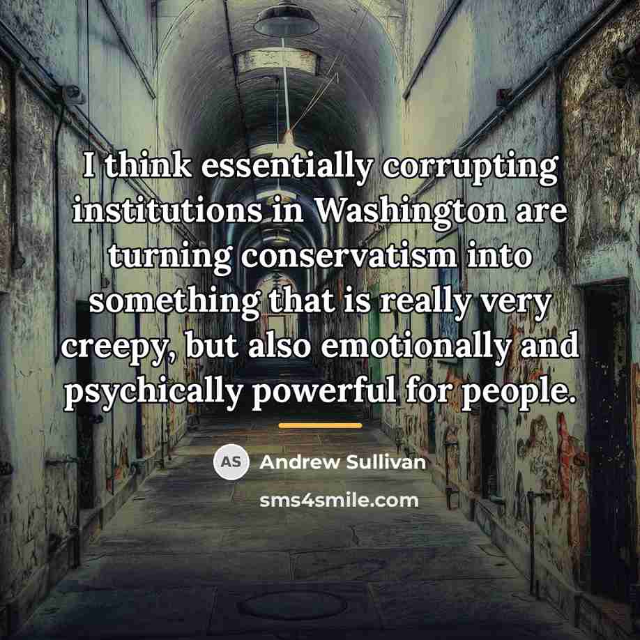 “I think essentially corrupting institutions in Washington are turning conservatism…” quote by Andrew Sullivan