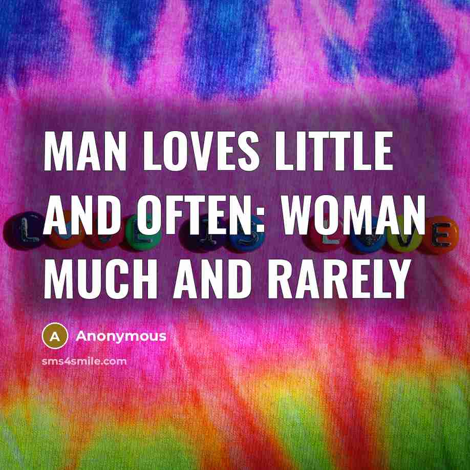 “Man loves little and often: Woman much and rarely…” quote by Anonymous