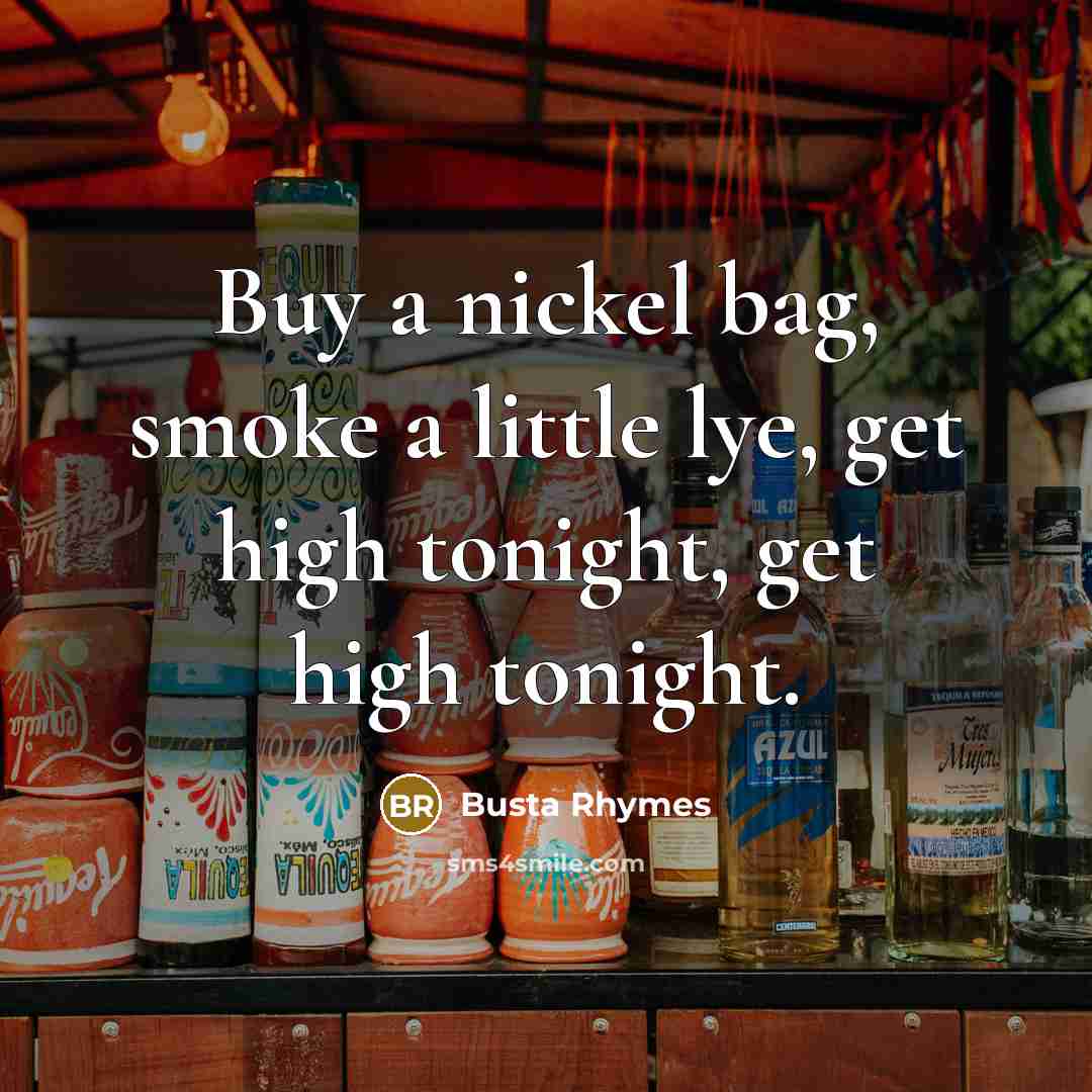 “Buy a nickel bag, smoke a little lye, get high…” quote by Busta Rhymes