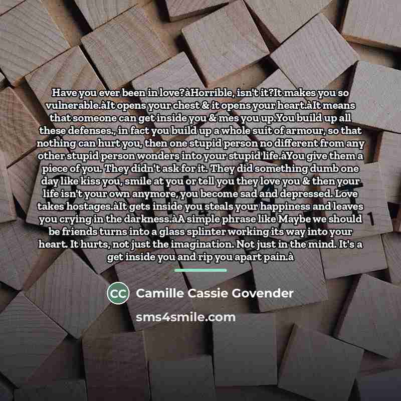 “Have you ever been in love?àHorrible, isn't it?It makes you…” quote by Camille Cassie Govender