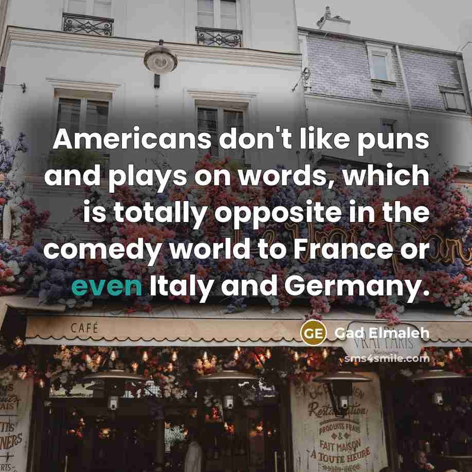 “Americans don't like puns and plays on words, which is…” quote by Gad Elmaleh
