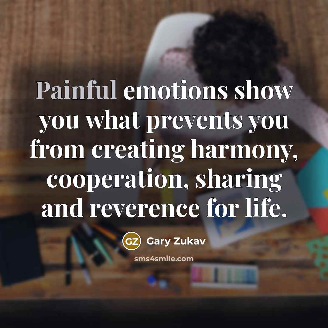 “Painful emotions show you what prevents you from creating harmony,…” quote by Gary Zukav