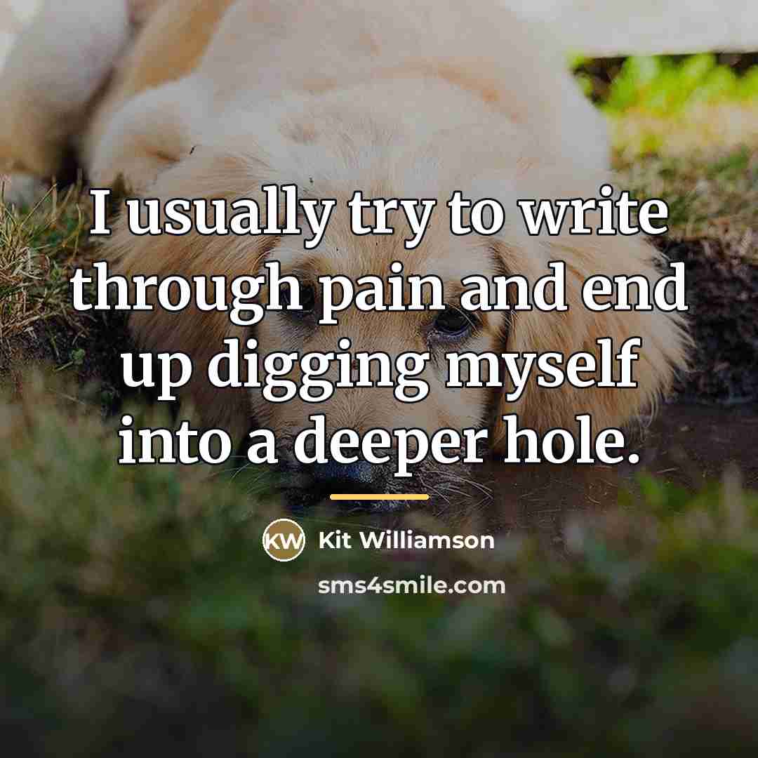 “I usually try to write through pain and end up…” quote by Kit Williamson
