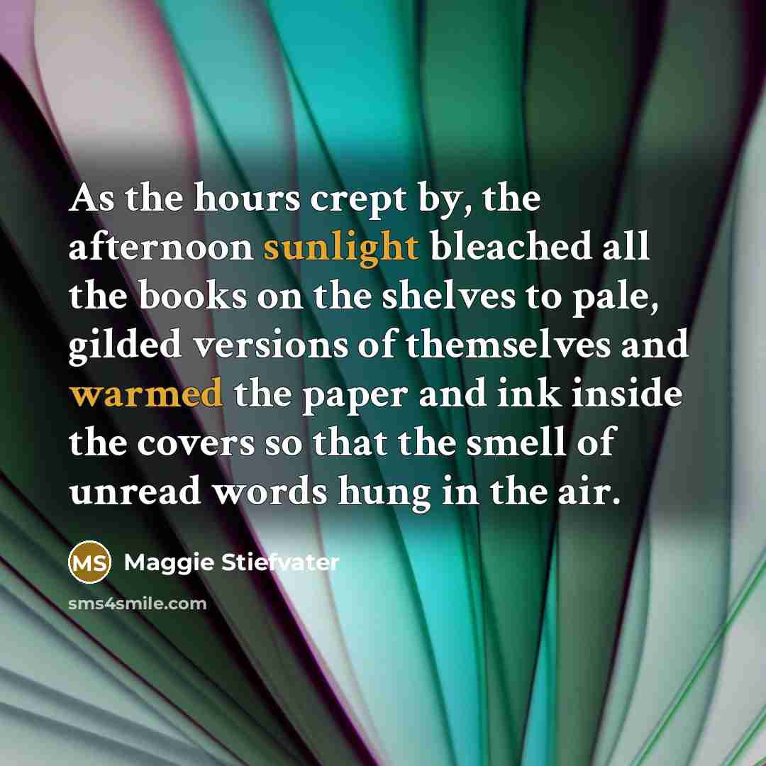 “As the hours crept by, the afternoon sunlight bleached all…” quote by Maggie Stiefvater