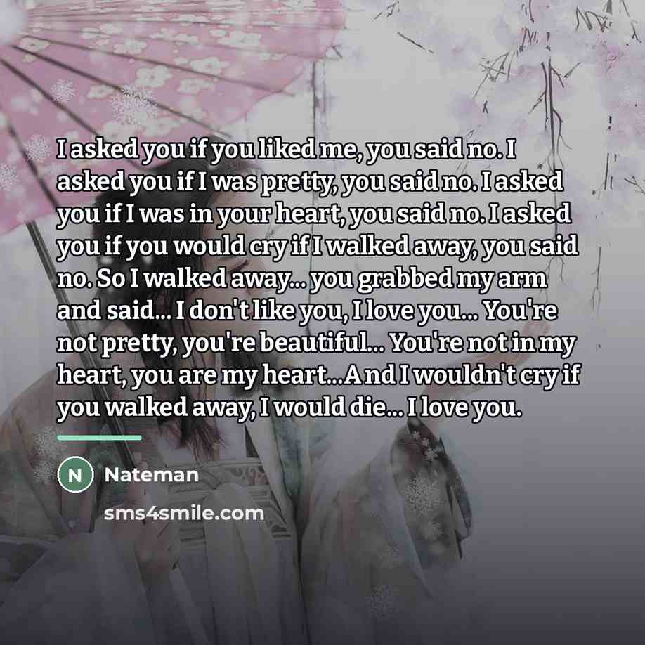 “I asked you if you liked me, you said no.…” quote by Nateman