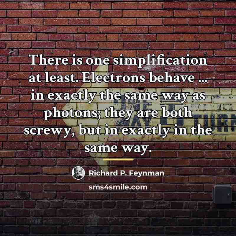 “There is one simplification at least. Electrons behave ... in…” quote by Richard P. Feynman