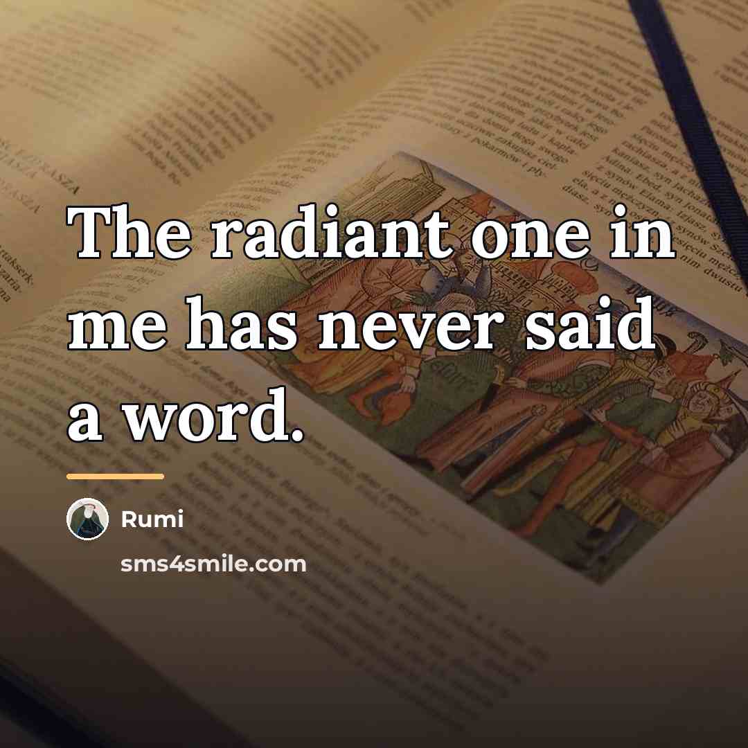 “The radiant one in me has never said a word.…” quote by Rumi