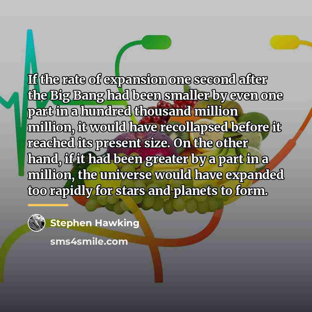 “If the rate of expansion one second after the Big…” quote by Stephen Hawking