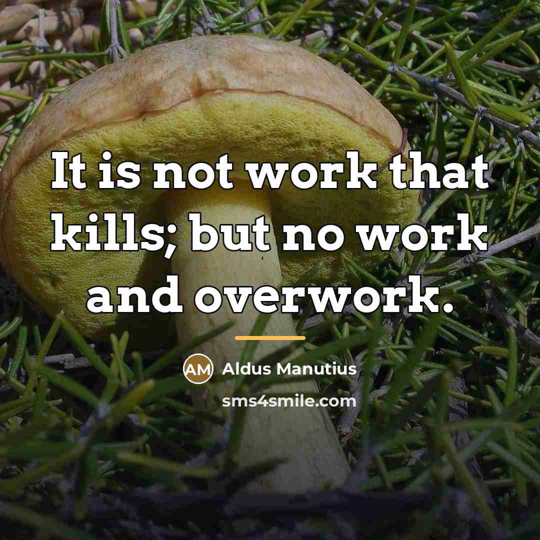 “It is not work that kills; but no work and…” quote by Aldus Manutius
