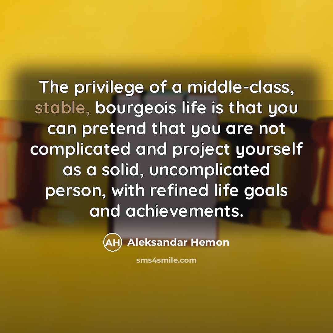 “The privilege of a middle-class, stable, bourgeois life is that…” quote by Aleksandar Hemon