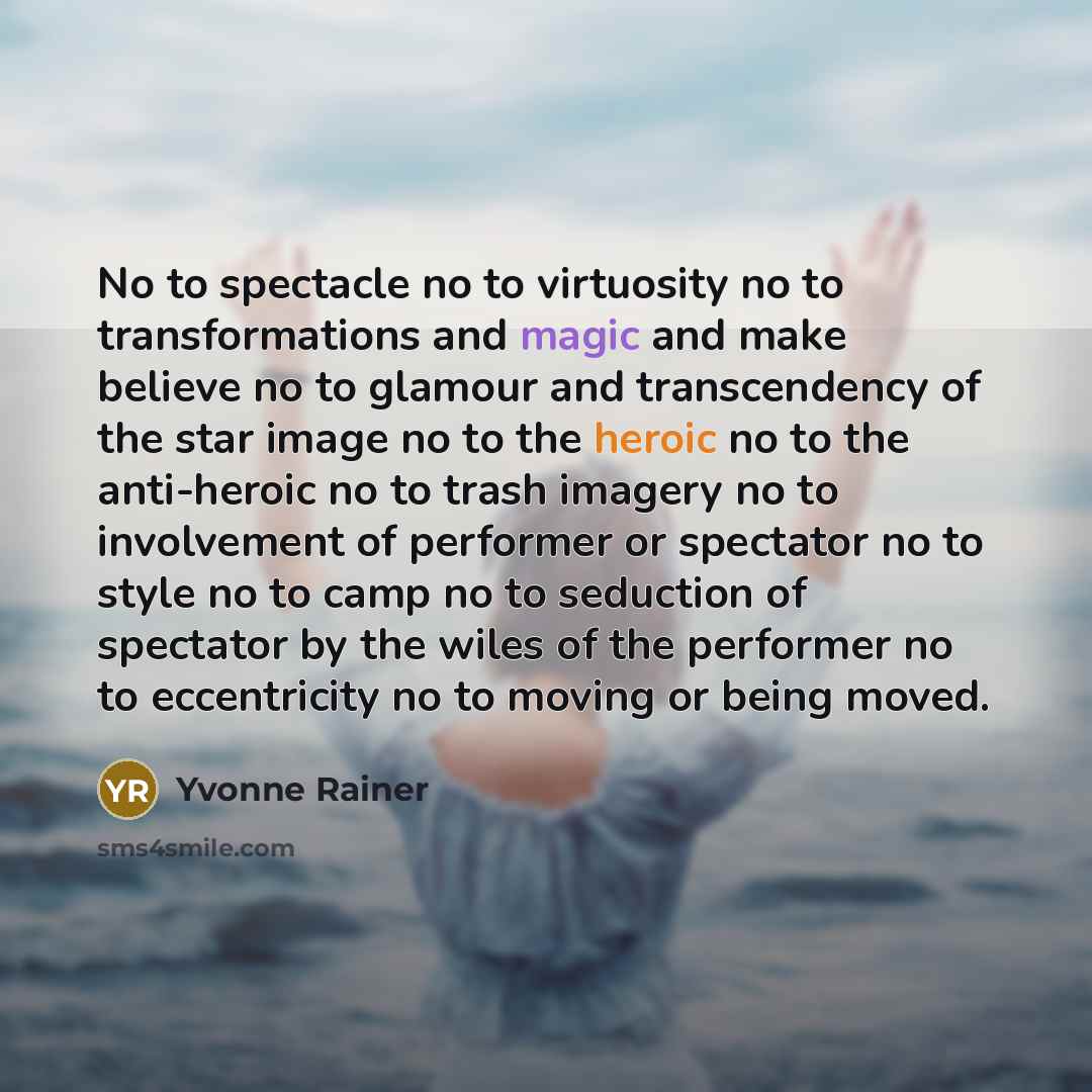 “No to spectacle no to virtuosity no to transformations and…” quote by Yvonne Rainer