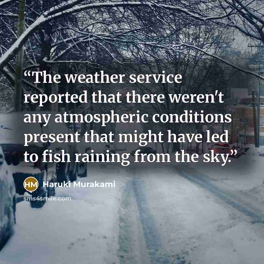 “The weather service reported that there weren't any atmospheric conditions present that might have led to fish raining from the sky.” quote by Haruki Murakami